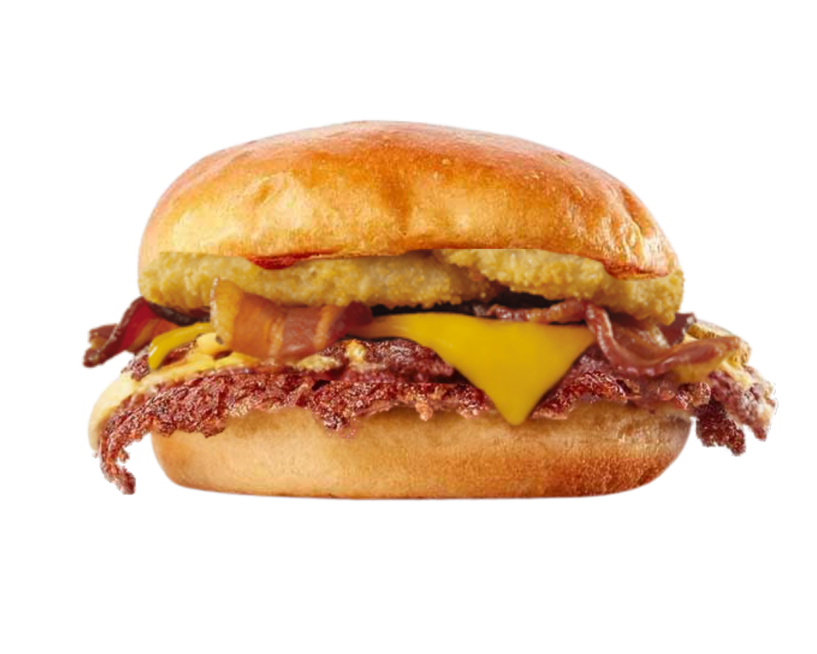 burger cow boy avec double steak, oignons rings et oignons confit disponible à soliers et bouguebus