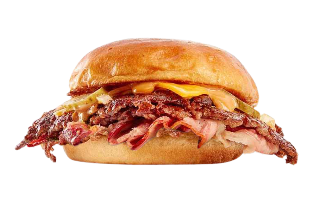 Burger cagnyvore avec rosti, bacon et double steak disponible à Bellengreville