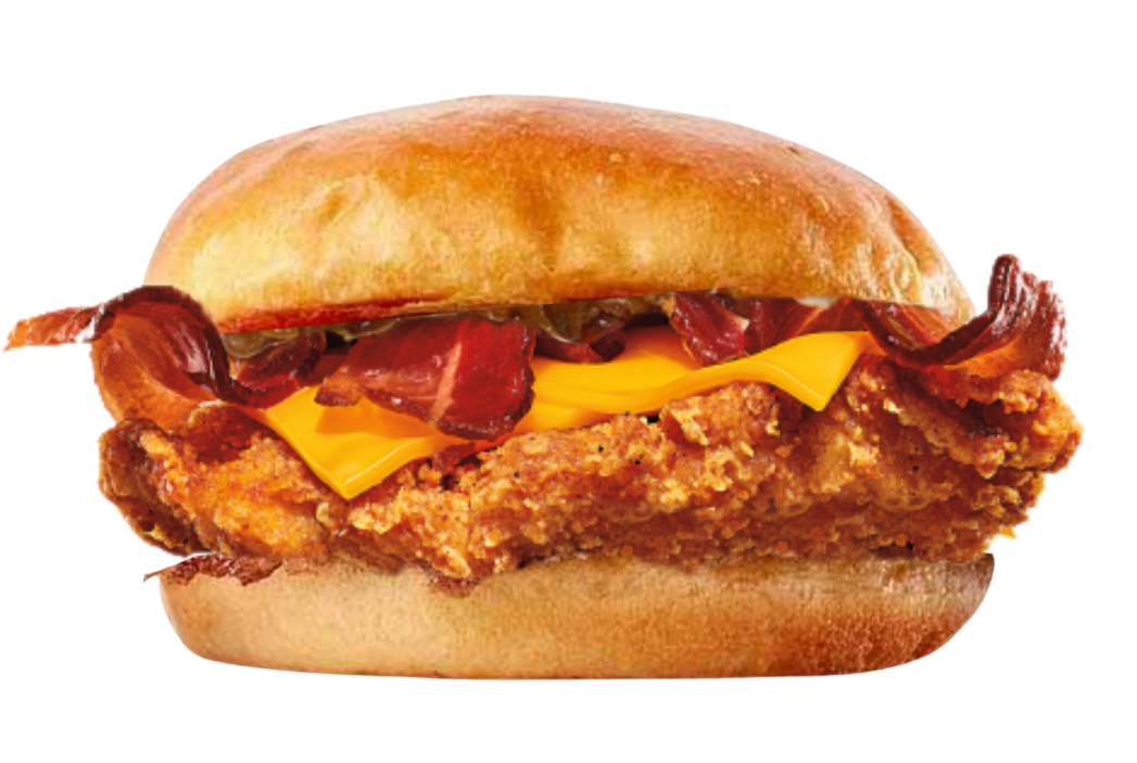 Burger avec poulet frit maison et bacon disponible à frenouville